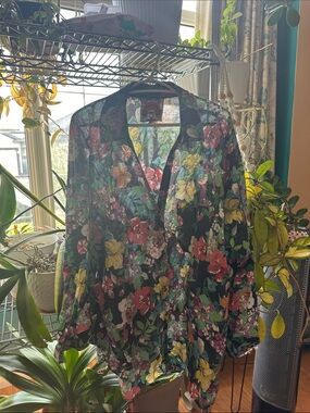 Johnny Was Black Floral Button-Down Shirt
